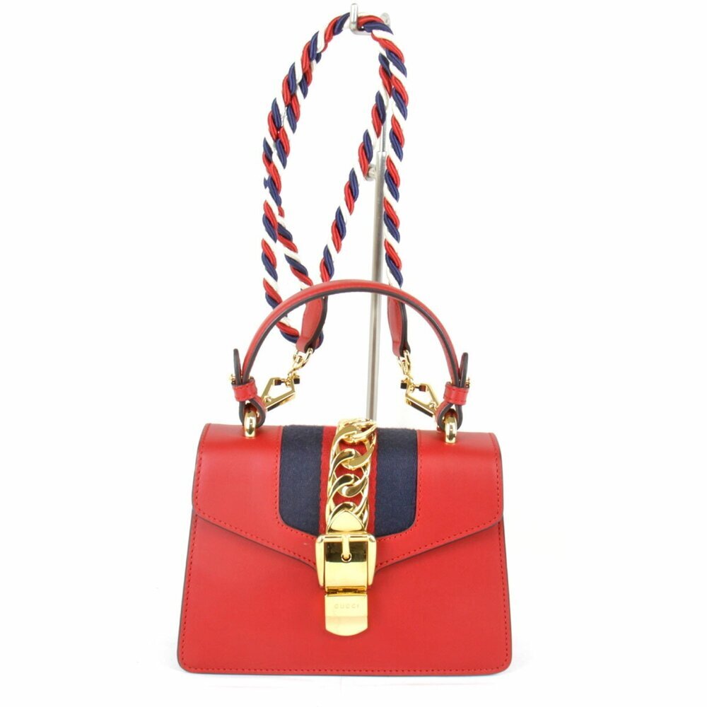 GUCCI Authentic Red Leather Sylvie Shoulder Bag